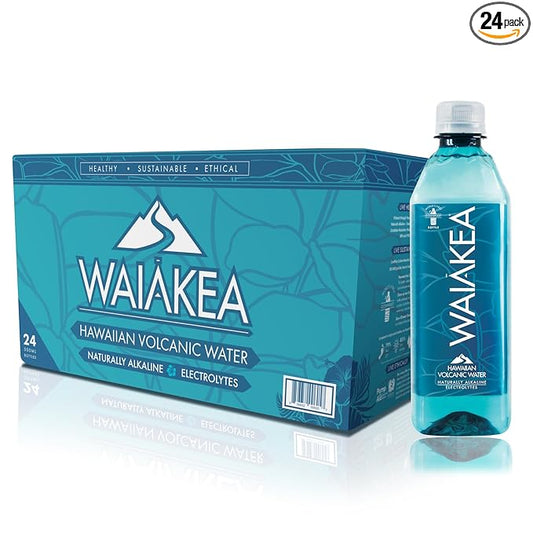 Waiākea - Hawaiian Volcanic Water - Naturally Alkaline Water - pH Range 7.6 to 8.2 - All Natural Minerals & Electrolytes - 100% Recycled Water Bottles - Bottled Water 24 Pack - 16.9 Fl Oz, 500 mL