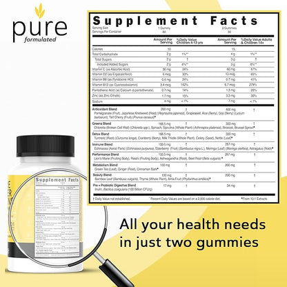 Super Greens Multivitamin Gummies for Men & Women - Adult Immune Support Gummies - 30 Superfoods Vegan Supplements - Natural Raspberry Flavor (60 Count)