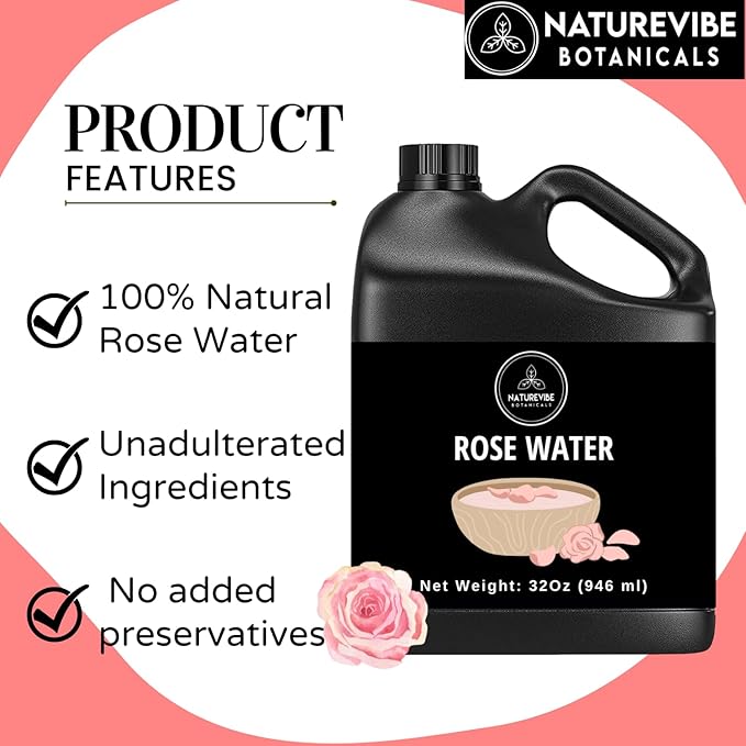 Naturevibe Botanicals Rose Water 32 Ounces 100% Pure