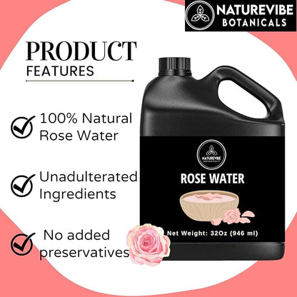 Naturevibe Botanicals Rose Water 32 Ounces 100% Pure