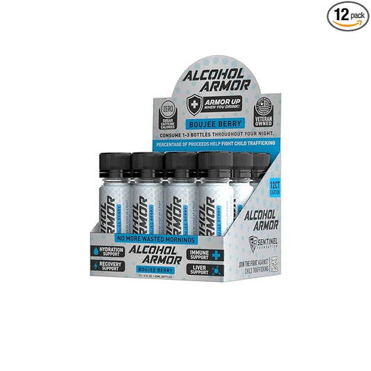 Alcohol Armor Boujee Berry Elixir - Hydration Support, Essential Vitamins and Electrolytes, Vitamin B12, Milk Thistle - 12 Pack