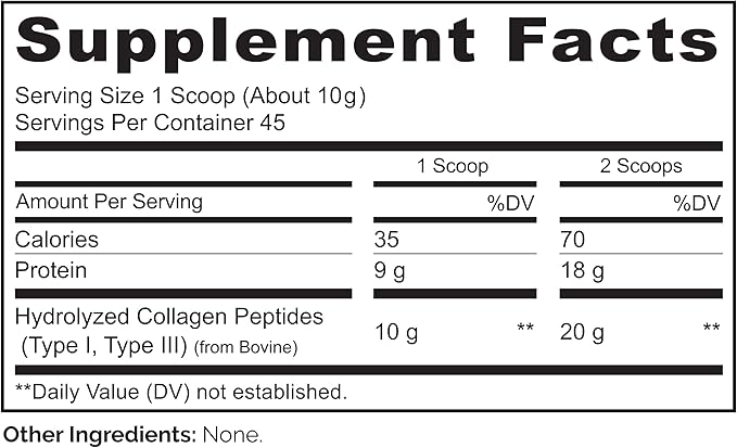 NATURELO Collagen Peptide Powder, Hydrolyzed Collagen 16 Ounces 45 Servings