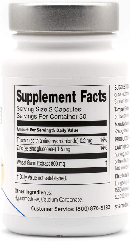spermidineLIFE Natural Supplement, Plant-Based, Wheat Germ Extract with High Spermidine Content and Zinc for Cell Renewal, Vegan-Friendly, 60 Capsules