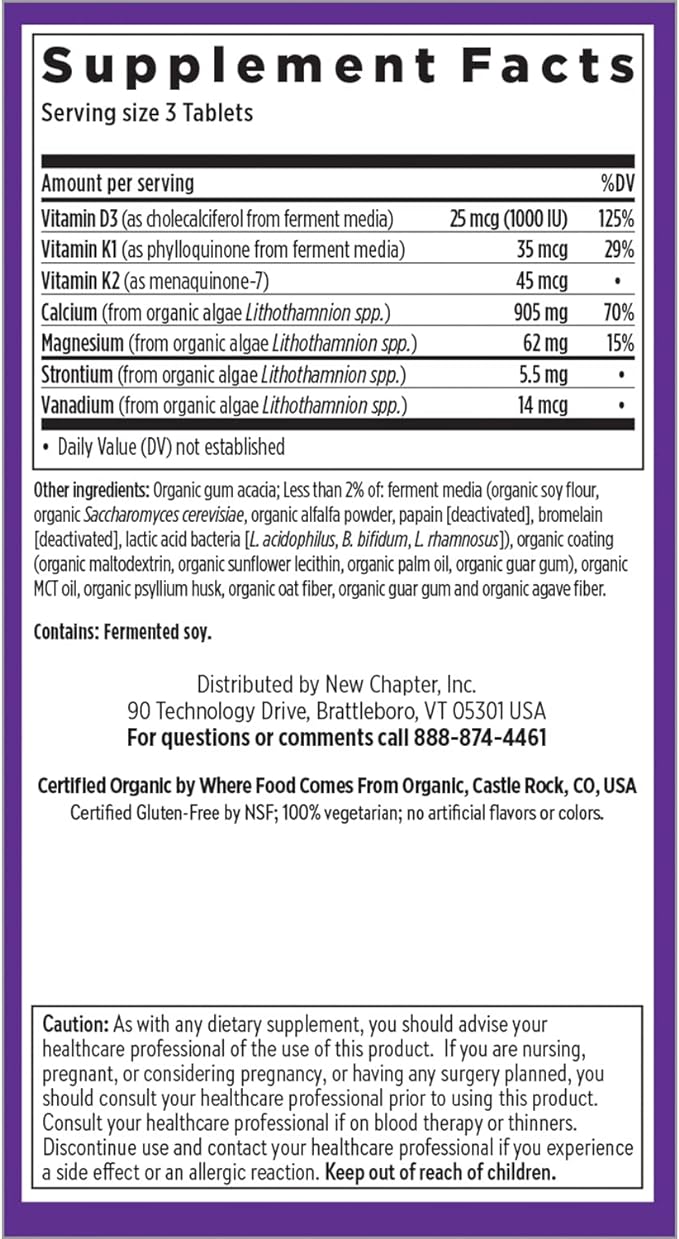 New Chapter Calcium Supplement D3+K2, 70+ 70+ Trace 60 Slim
