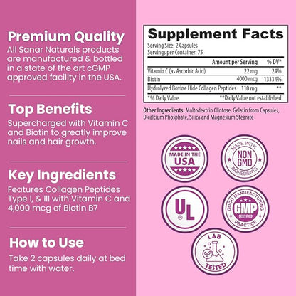 Sanar Naturals Collagen Pills with Biotin, 150 Capsules