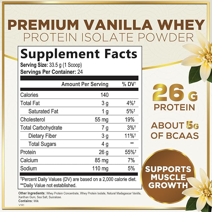 Whey Protein Powder, Vanilla Whey Isolate 24g Protein 24 Servings