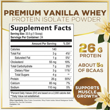 Whey Protein Powder, Vanilla Whey Isolate 24g Protein 24 Servings