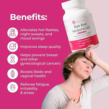 ZENZSUAL Bye Bye Menopause Without Melatonin 100% Vegan, (60 Capsules)