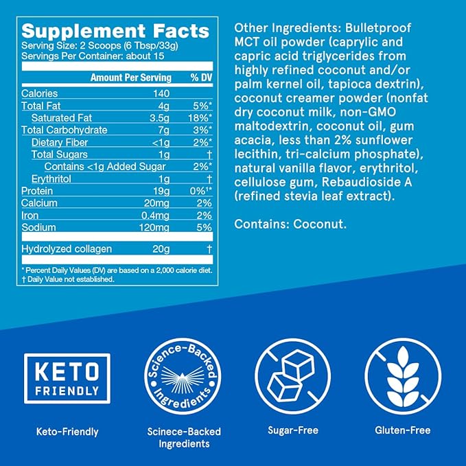 Bulletproof Vanilla Collagen Peptides Powder 17.6 Ounces,
