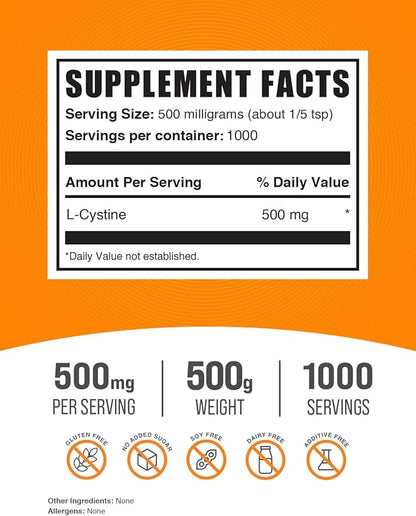 BulkSupplements.com L-Cystine Powder 500mg, L-Cystine 500mg per 500g (1.1 (1.1 lbs) 1)