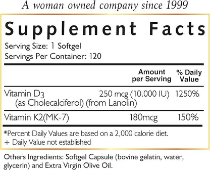 Coco March Vitamin D3+K2 10,000 IU 4 Month 250 mcg D3-180 mcg K2