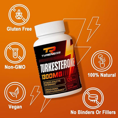 Testosterone Booster, Turkesterone Supplement 1300mg Ultra High Strength (Ajuga Turkestanica Extract Std. to 20% Testosterone), for Athletic Performance & Muscle Mass, 240 Capsules