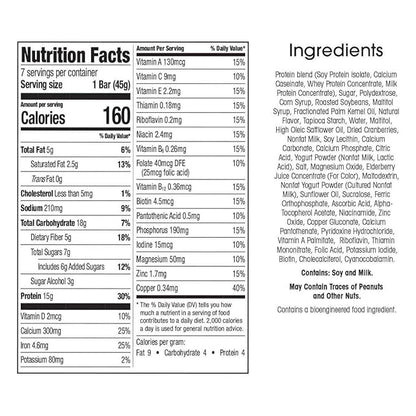 WonderSlim Meal Replacement Bar, Double Berry, 15g Protein, 20 Vitamins & Minerals, Gluten Free (7ct)