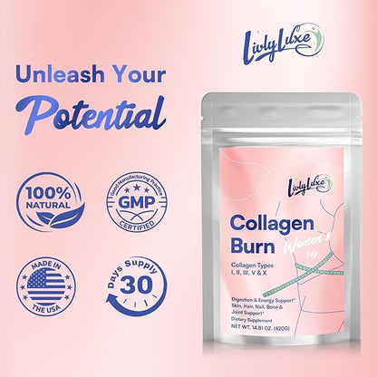 Collagen Burn Powder for Women - Weight Loss Supplements for Belly Fat Burning, Metabolism Booster, Designed for Effective and Healthier Fat Loss - 420g