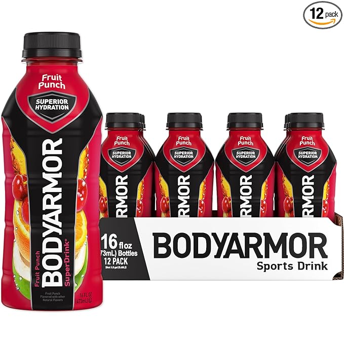 BODYARMOR Sports Drink Sports Beverage, Fruit Punch, Coconut Water Hydration, Natural Flavors With Vitamins, Potassium-Packed Electrolytes, Perfect For Athletes, 16 Fl Oz (Pack of 12)