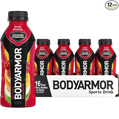 BODYARMOR Sports Drink Sports Beverage, Fruit Punch, Coconut Water Hydration, Natural Flavors With Vitamins, Potassium-Packed Electrolytes, Perfect For Athletes, 16 Fl Oz (Pack of 12)