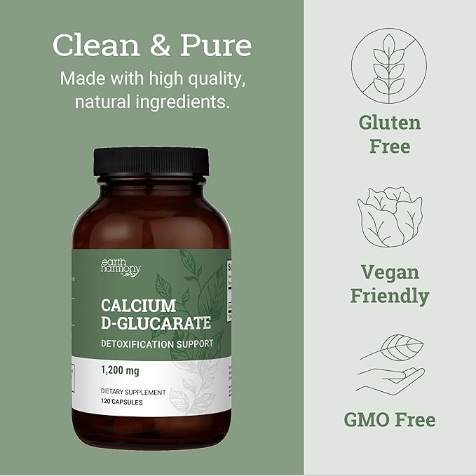 Earth Harmony Calcium D-Glucarate 1200mg 500mg - 120 Capsules (2-Month Supply)