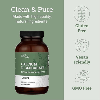 Earth Harmony Calcium D-Glucarate 1200mg 500mg - 120 Capsules (2-Month Supply)