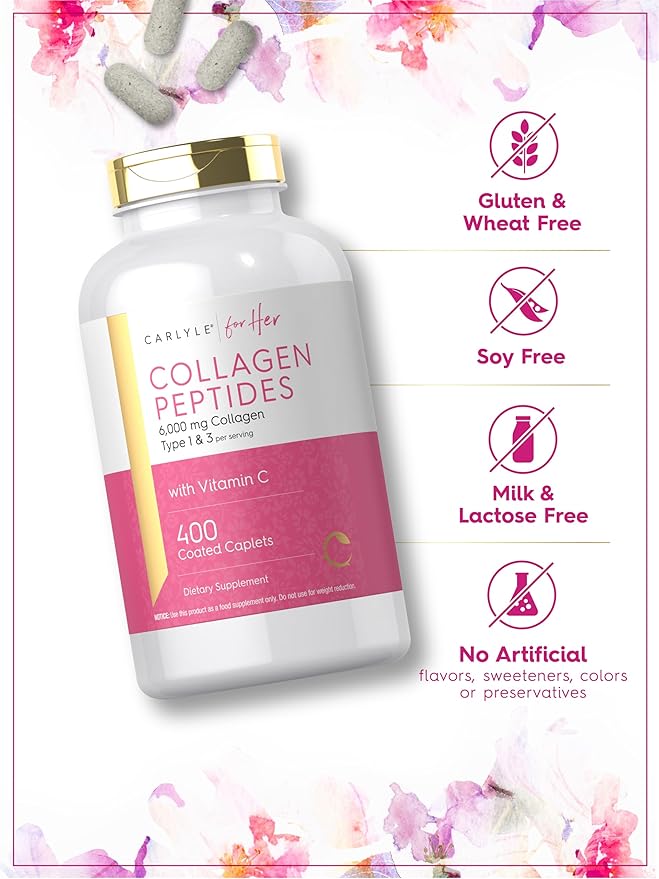 Carlyle Collagen Peptides 6000mg 400 Caplets 1 and 3 |