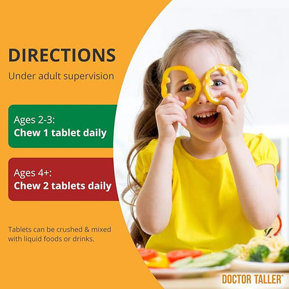 Doctor Taller Kids - Kids Multivitamins, Toddler Vitamins - Support Bone Strength, Enhanced Immunity with Calcium, Multivitamins for Ages 2 to 9 - Grape Flavor - 90 Vegan Chewable Tablets | 1 Pack