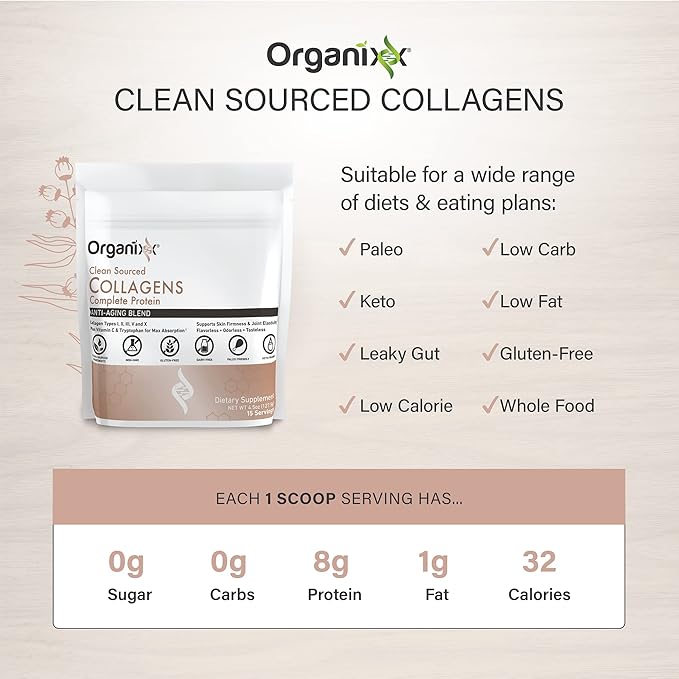 Organixx Clean Sourced Collagen Powder, Hydrolyzed (15 Servings)