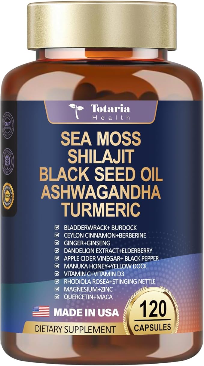 25-in-1 Sea Moss Black Seed Oil 18525mg, Sea C&D3 for 120 Caps