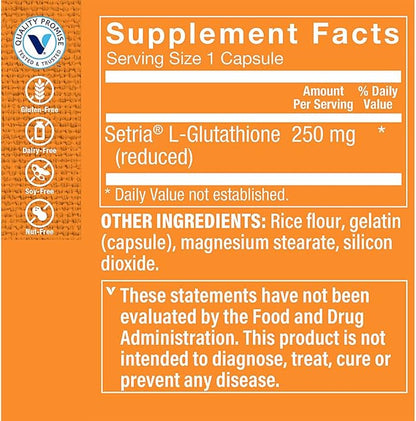 The Vitamin Shoppe Reduced Glutathione Antioxidant 250 MG (100 Capsules)