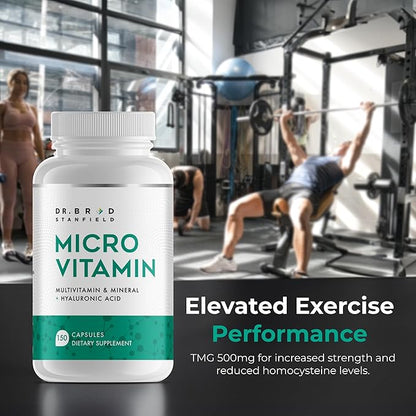 Daily Low Dose MultiVitamin & Mineral for Men & Women to Support Cognitive Performance & Memory + Hyaluronic Acid for Skin Health + TMG for Exercise (150 Count)