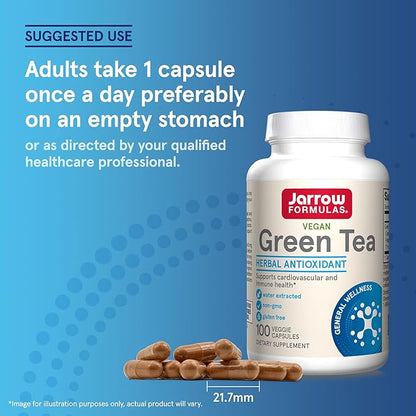 Jarrow Formulas Green Tea Herbal Antioxidant 500 mg, 100 Capsules, 100 Day