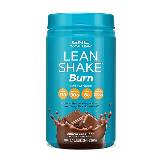 GNC Total Lean Shake Burn Protein Powder | Hunger Satisfying, Proven to Burn 3X More Calories | Chocolate Fudge | 16 Servings