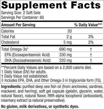 Nordic Naturals Omega-3, Lemon Flavor 120 Soft 690 mg Omega-3 - 60 Servings