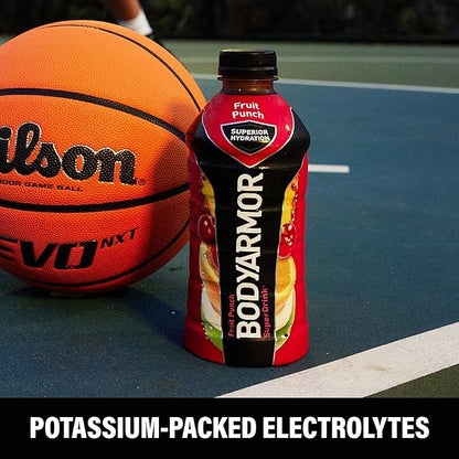 BODYARMOR Sports Drink Sports Beverage, Fruit Punch, Coconut Water Hydration, Natural Flavors With Vitamins, Potassium-Packed Electrolytes, Perfect For Athletes, 16 Fl Oz (Pack of 12)