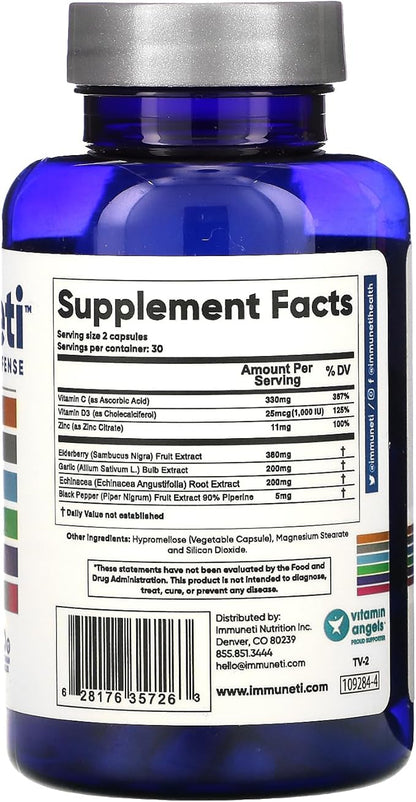 Immuneti - Advanced Immune Defense, 5-in-1 Powerful Blend of Vitamin C, Zinc, Elderberries, Garlic Bulb, Echinacea - 5 Pack - Supports Overall Health, Provides Vital Nutrients & Antioxidants