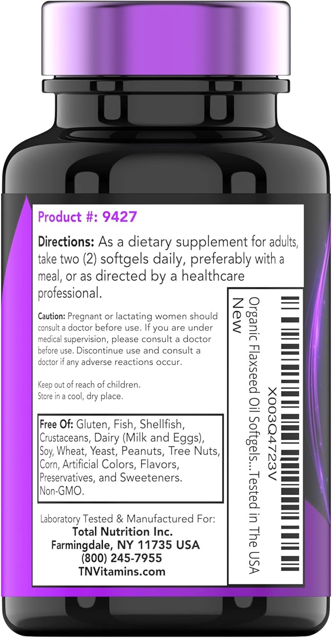 Organic Flaxseed Oil Softgels: 2000 mg 90 Softgels Omega-3 Fatty