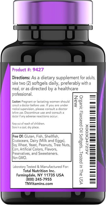 Organic Flaxseed Oil Softgels: 2000 mg 90 Softgels Omega-3 Fatty