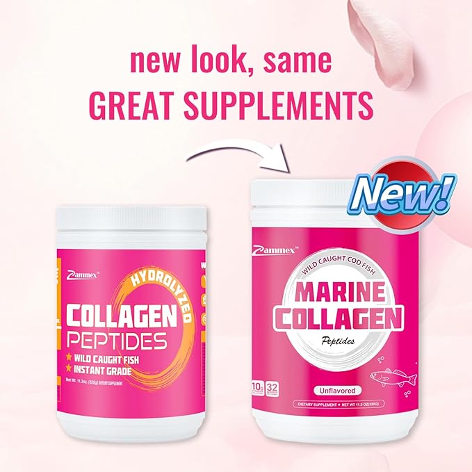 Zammex Marine Collagen Peptides, Non-GMO Wild 1 & 3) for 32 Servings