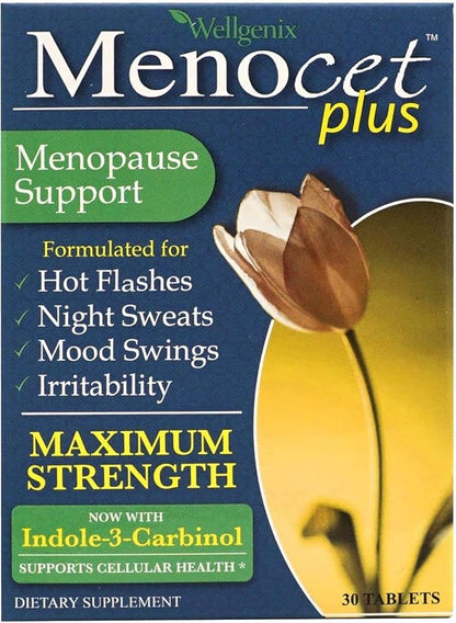 Wellgenix Menocet Plus Menopause Support - Natural Supplement for Women - Daily Relief Feminine Care - Helps with Hot Flashes, Night Sweats, Mood Swings & Irritability - 30 Tablets