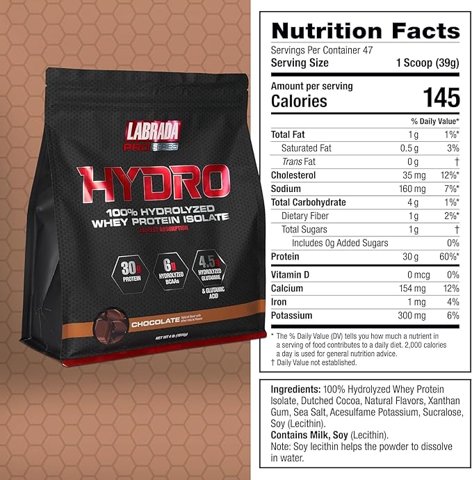 Labrada Hydro 100% Pure Hydrolyzed Whey 47 Servings 4lb (Chocolate)