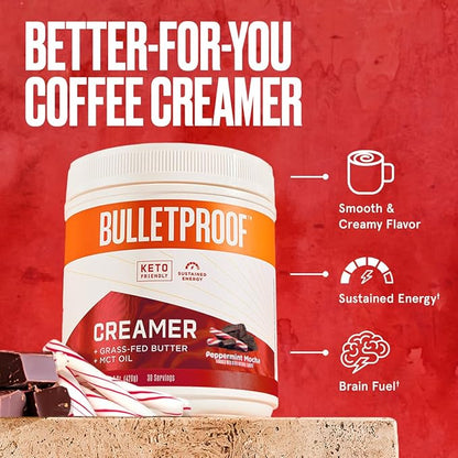 Bulletproof Peppermint Mocha Creamer, 14.8 Ounces, Keto Coffee Powder Creamer with MCT Oil and Grass-Fed Butter