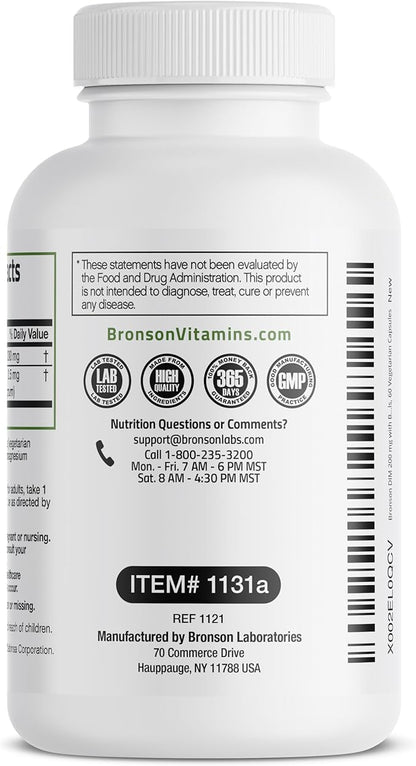 Bronson DIM 200 MG Supplement Diindolymethane with BioPerine for Enhanced Absorption, Estrogen Metabolism & Maintains Balanced Hormone Levels, 60 Vegetarian Capsules