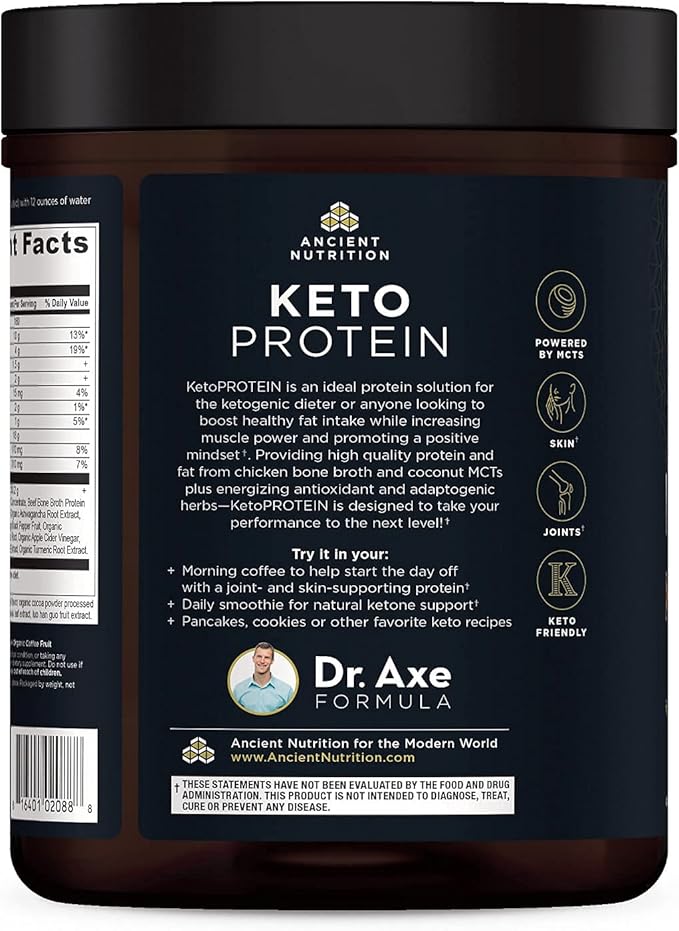 Ancient Nutrition Keto Protein Powder, KetoPROTEIN 18g Protein 10g Fat 17 Servings