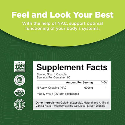 NAC Supplement N-Acetyl Cysteine with Vanilla 600mg Amino