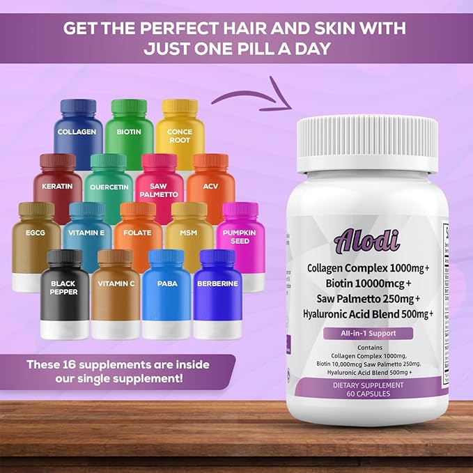 Super Collagen 1000mg, Biotin 10000mcg, Keratin 250mg, Hyaluronic 500mg -