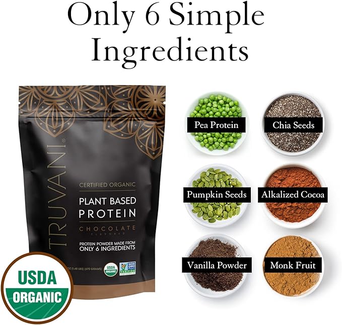 Truvani Vegan Pea Protein Powder 20g Organic 20 Servings