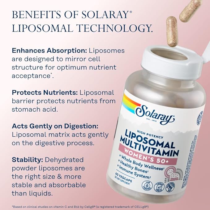 Solaray Liposomal Multivitamin for Women 50 B12, Biotin 60 Servings, 120 VegCaps