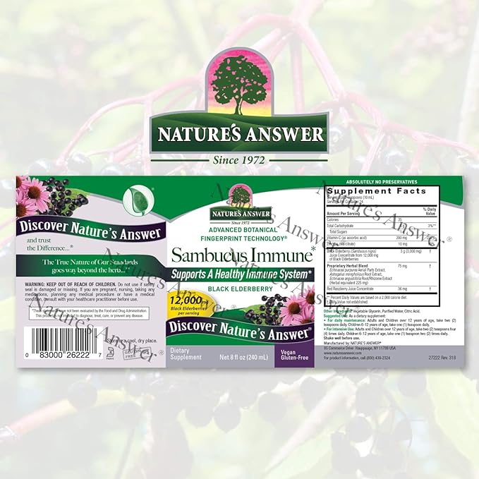 Nature's Answer Alcohol-Free Sambucus Immune Support, 8 Fluid 12,000 mg