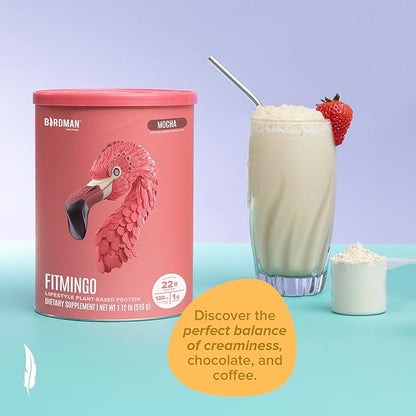 BIRDMAN Fitmingo Vegan Protein Powder with Inositol, Collagen Boosters, Hyaluronic Acid and Vitamins | Low Carb, Dairy Free, Low Calorie | 22g Plant Based Mocha Protein Powder with Myo-Inositol