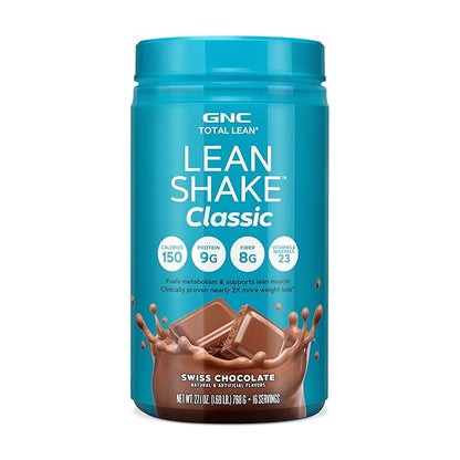 GNC Total Lean Shake 25 Classic | Meal Replacement with Fiber | Fuels Metabolism and Supports Muscle | Swiss Chocolate | 16 Servings