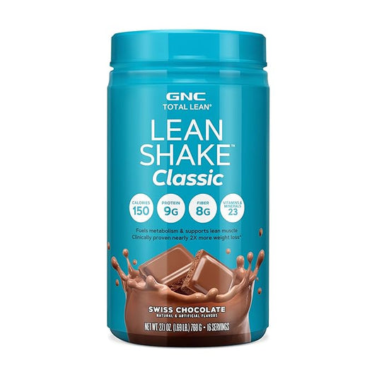 GNC Total Lean Shake 25 Classic | Meal Replacement with Fiber | Fuels Metabolism and Supports Muscle | Swiss Chocolate | 16 Servings