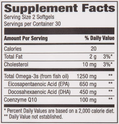 Amazon Brand - Revly Omega 3 CoQ10 with Omega-3 fatty 60 Softgels (1250 mg 3s and 100 mg CoQ10 per